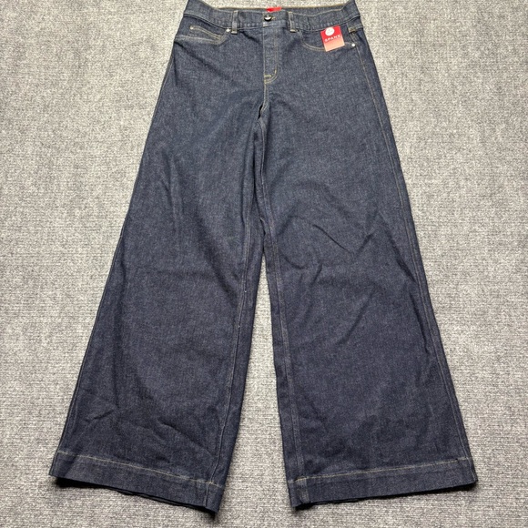 SPANX Jeans Women XL Petite (31x31) Blue Wide Leg Raw Indigo Pull-on NEW w/ Tag - Picture 1 of 13